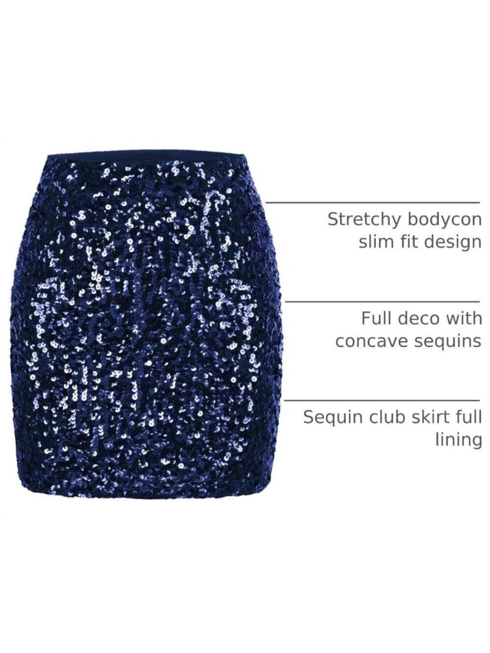 Women's Sequin Sparkle High Waist Bodycon Stretchy Navy Blue Mini Skirt - Picture 4 of 6